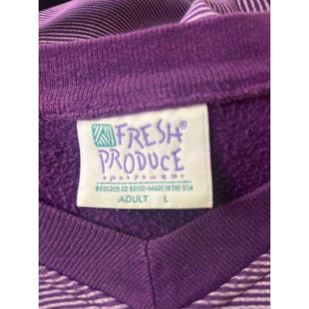 Fresh Produce V-neck Sweatshirt Purple Stripe L 100% Cotton Long Sleeve Beachy - Picture 5 of 11